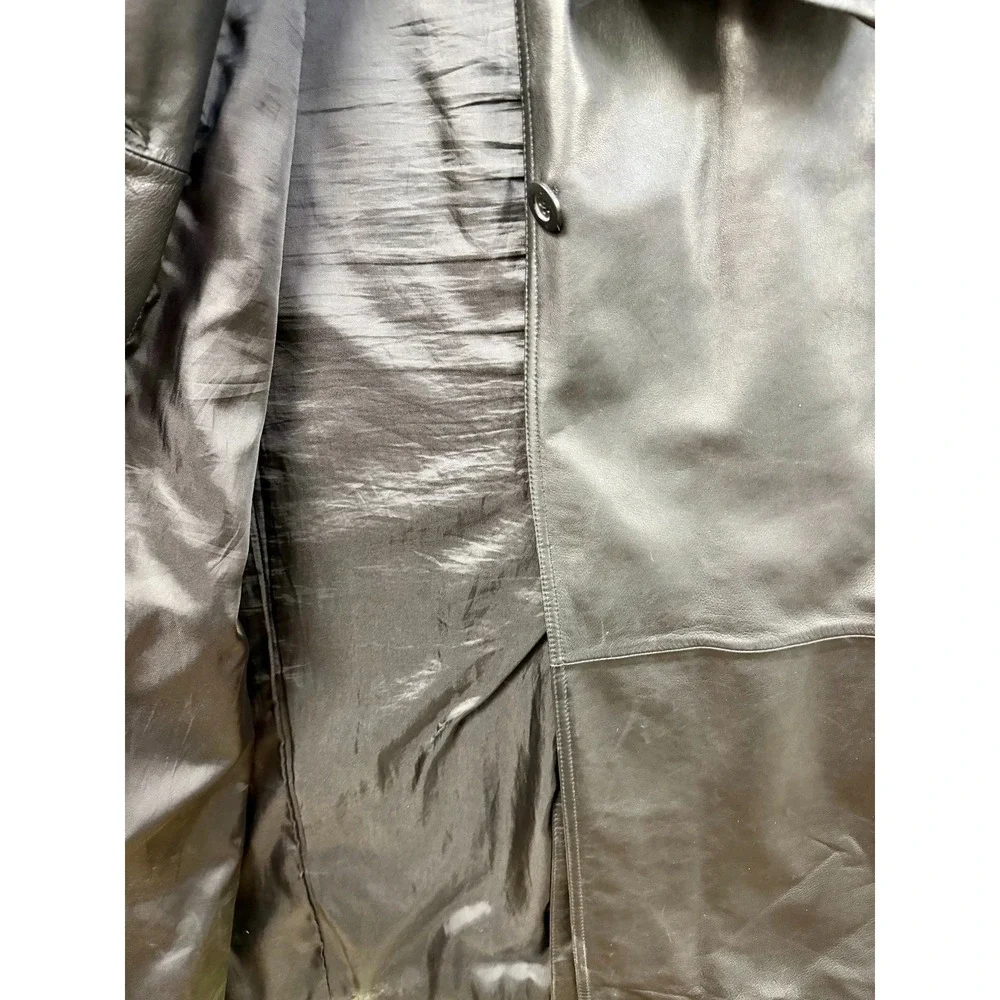 Preston & York Black Leather Long Coat Duster Vintage Men's Size XL - Picture 6 of 10